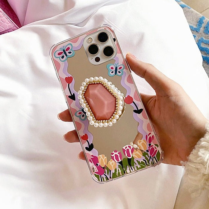 VILZSTUDIOS Floral pearl iPhone case with butterfly design