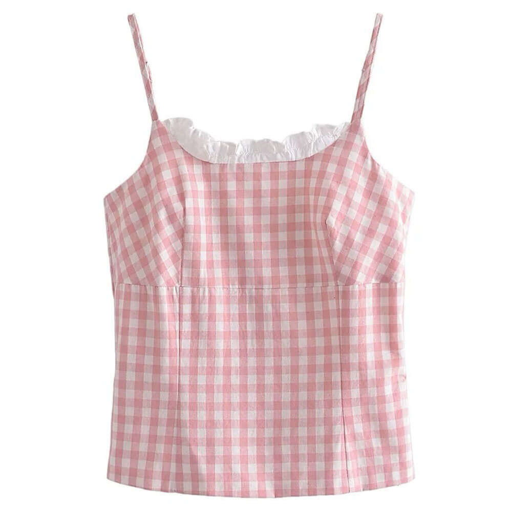 VILZSTUDIOS Charming gingham ruffle cami top by VILZSTUDIOS