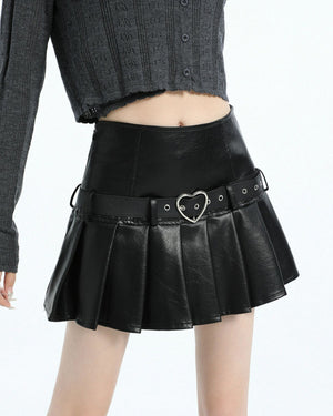 VILZSTUDIOS Charming pleated skirt with heart buckle belt