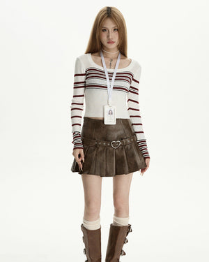VILZSTUDIOS Charming pleated skirt with heart buckle belt