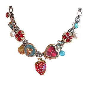 VILZSTUDIOS Charming heart clock pendant necklace with detailed charms