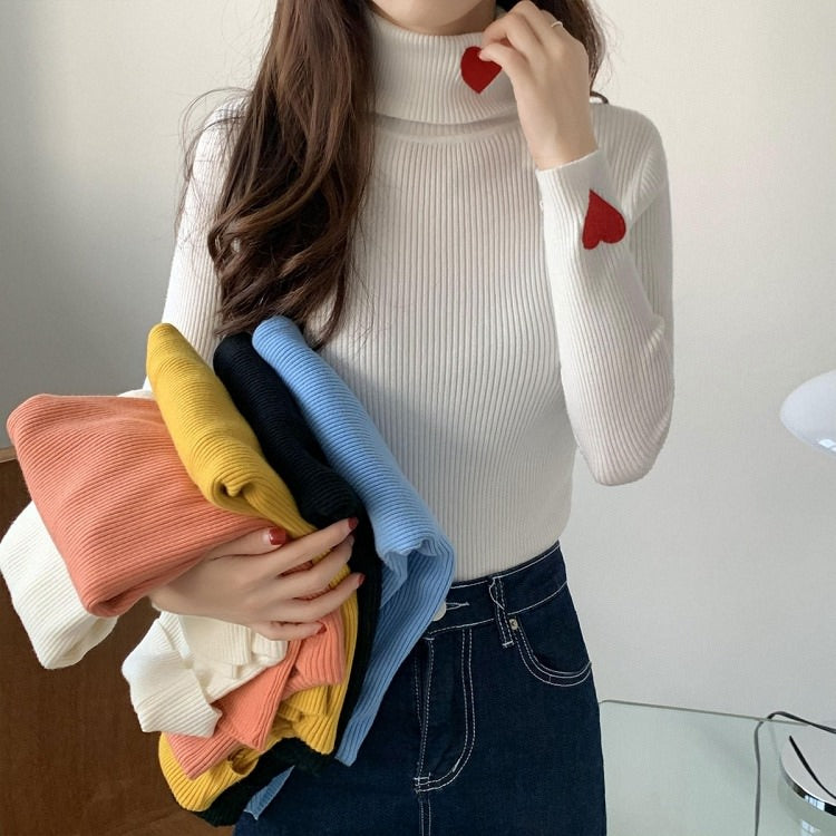 VILZSTUDIOS Charming Heart Embroidery Turtleneck Jumper from VILZSTUDIOS