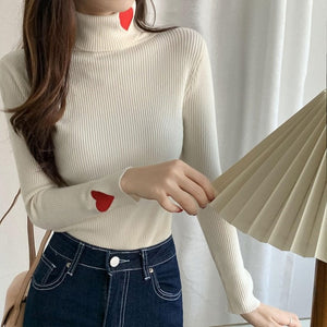 VILZSTUDIOS Charming Heart Embroidery Turtleneck Jumper from VILZSTUDIOS