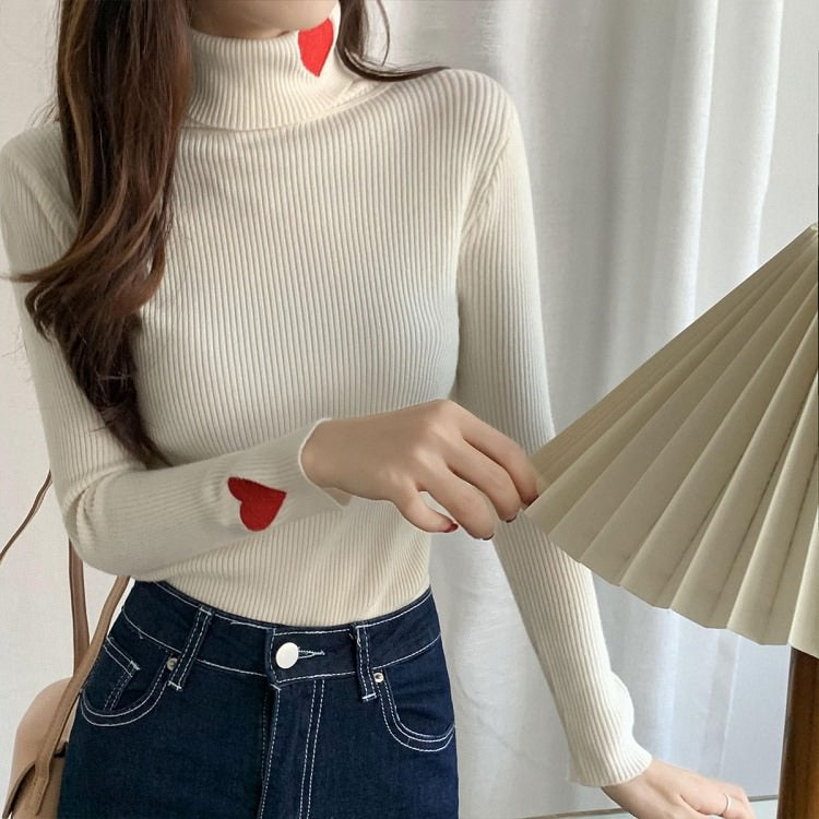 VILZSTUDIOS Charming Heart Embroidery Turtleneck Jumper from VILZSTUDIOS