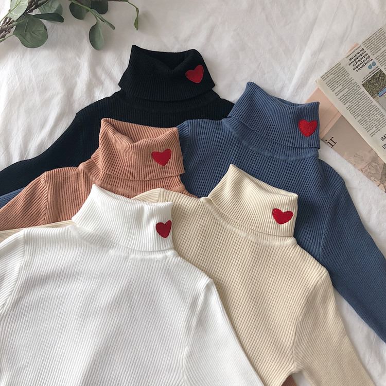 VILZSTUDIOS Charming Heart Embroidery Turtleneck Jumper from VILZSTUDIOS