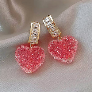 VILZSTUDIOS Charming heart drop earrings with sugar texture and crystal accents