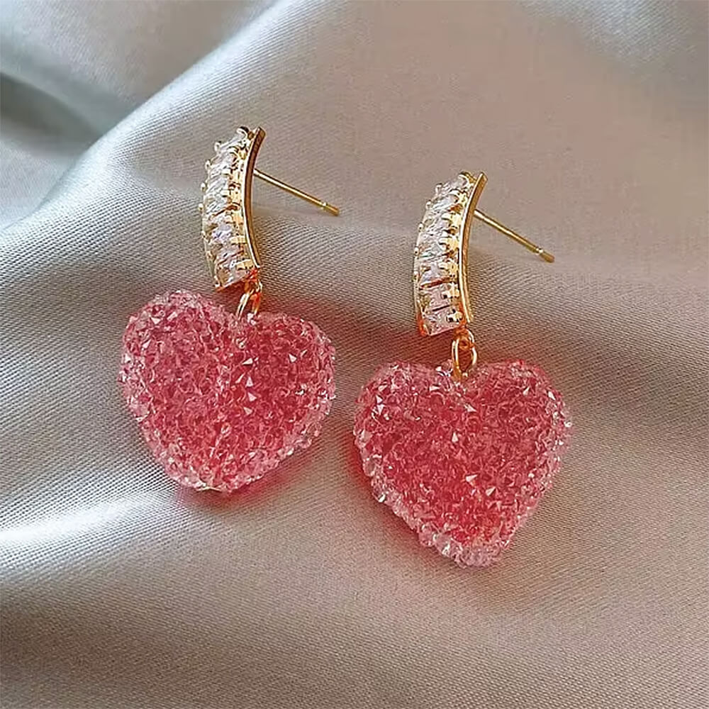 VILZSTUDIOS Charming heart drop earrings with sugar texture and crystal accents