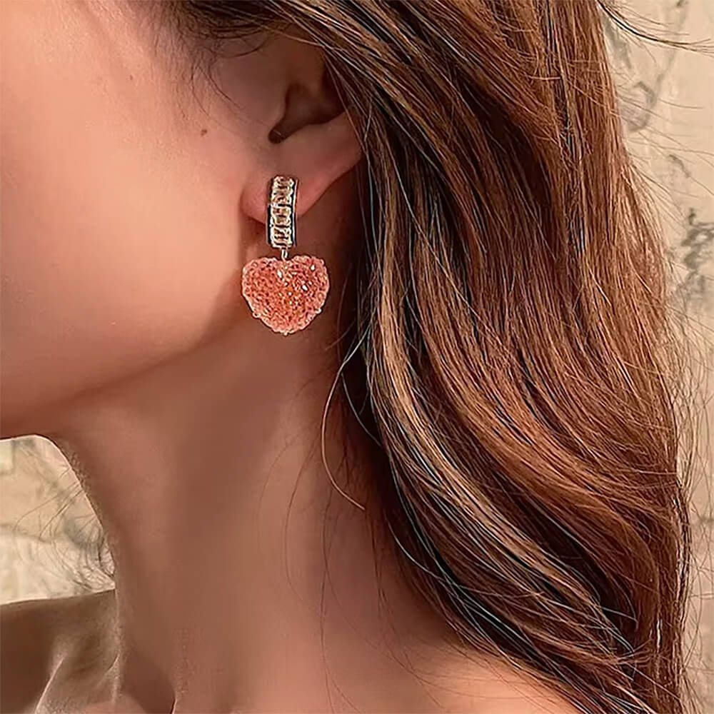 VILZSTUDIOS Charming heart drop earrings with sugar texture and crystal accents