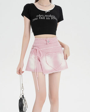 VILZSTUDIOS Charming Heart Wrap Denim Skort product image