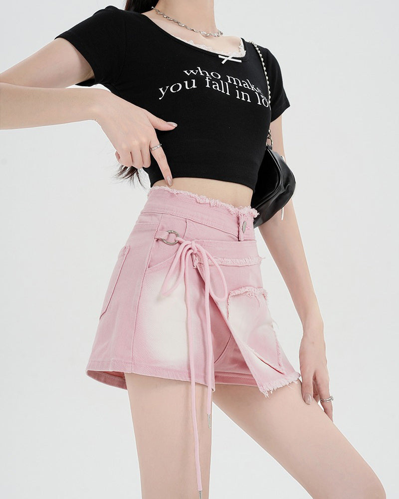 VILZSTUDIOS Charming Heart Wrap Denim Skort product image