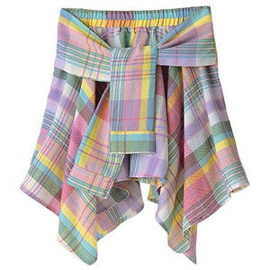 VILZSTUDIOS Pastel plaid skirt with layered design and elastic waist