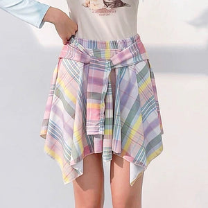VILZSTUDIOS Pastel plaid skirt with layered design and elastic waist