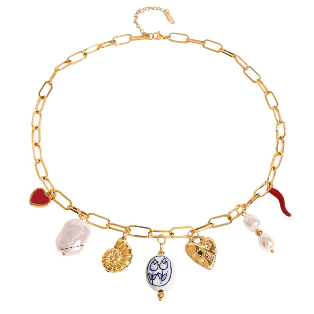 VILZSTUDIOS Stylish charm necklace with gold-toned chain and unique charms