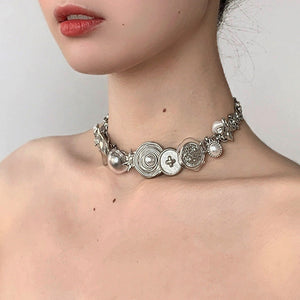 VILZSTUDIOS Mixed charm silver necklace with pearl details