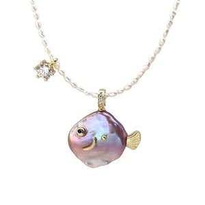 VILZSTUDIOS Elegant pearl fish pendant necklace