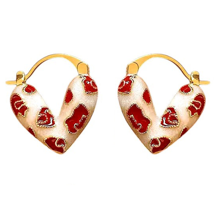 VILZSTUDIOS Charming retro heart hoops earrings with red enamel details
