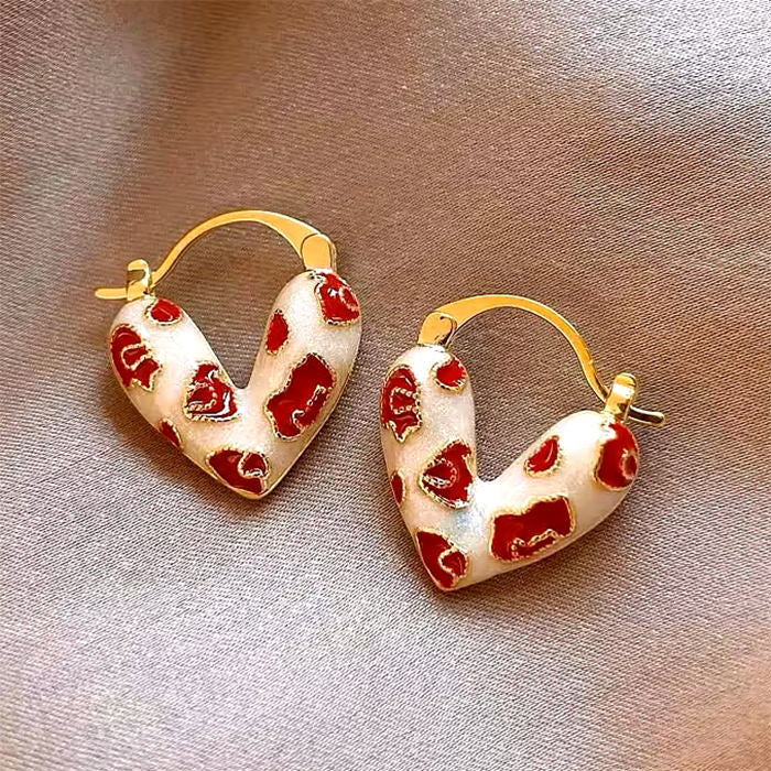 VILZSTUDIOS Charming retro heart hoops earrings with red enamel details