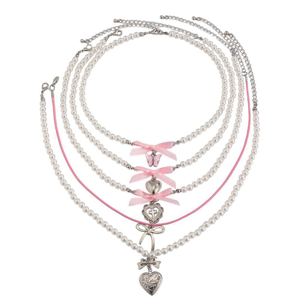 VILZSTUDIOS Layered pearl necklace set with charms and bows