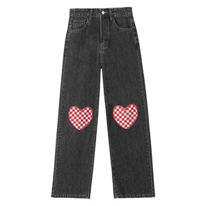 VILZSTUDIOS Checker heart pattern loose fit jeans by VILZSTUDIOS