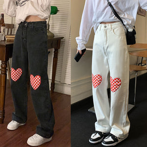 VILZSTUDIOS Checker heart pattern loose fit jeans by VILZSTUDIOS