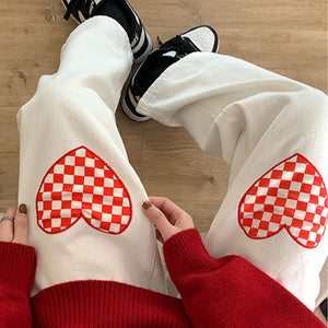 VILZSTUDIOS Checker heart pattern loose fit jeans by VILZSTUDIOS