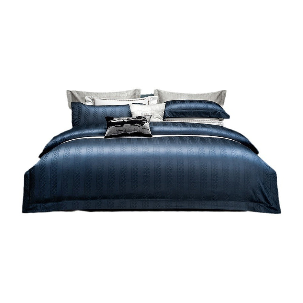 VILZSTUDIOS steel blue satin checkerboard stripe duvet cover set with wide flanged borders
