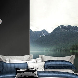 VILZSTUDIOS steel blue satin checkerboard stripe duvet cover set with wide flanged borders