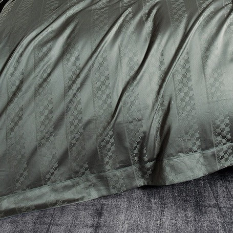 VILZSTUDIOS steel blue satin checkerboard stripe duvet cover set with wide flanged borders