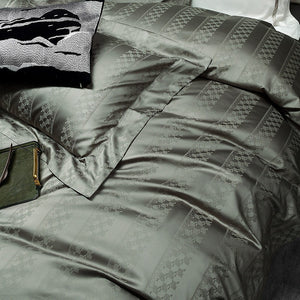 VILZSTUDIOS steel blue satin checkerboard stripe duvet cover set with wide flanged borders