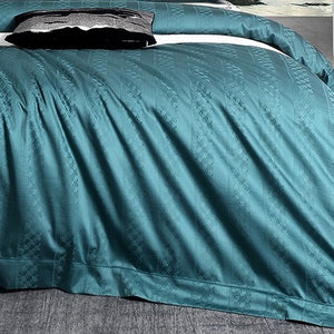VILZSTUDIOS steel blue satin checkerboard stripe duvet cover set with wide flanged borders