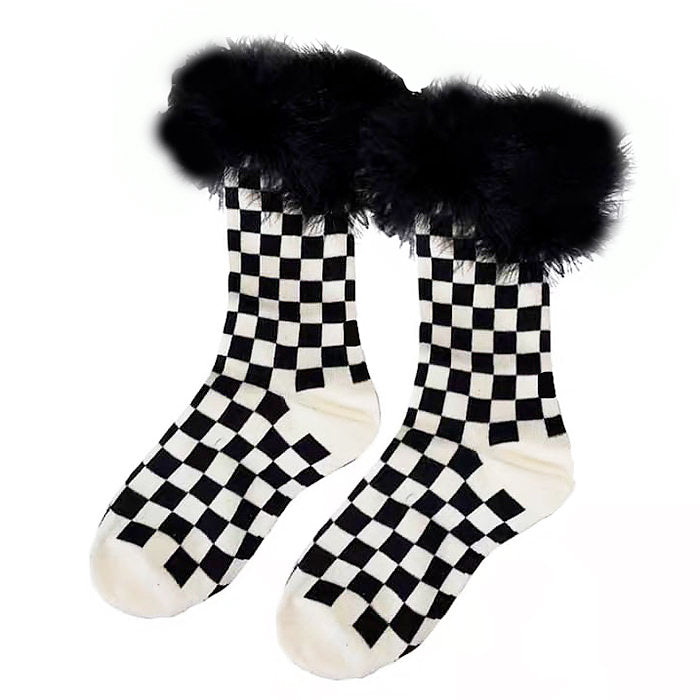 VILZSTUDIOS Stylish checkered plush socks for everyday wear