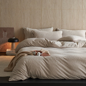 VILZSTUDIOS warm cream chevron ribbed fleece bedding set with dark brown piping