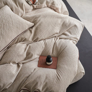VILZSTUDIOS warm cream chevron ribbed fleece bedding set with dark brown piping