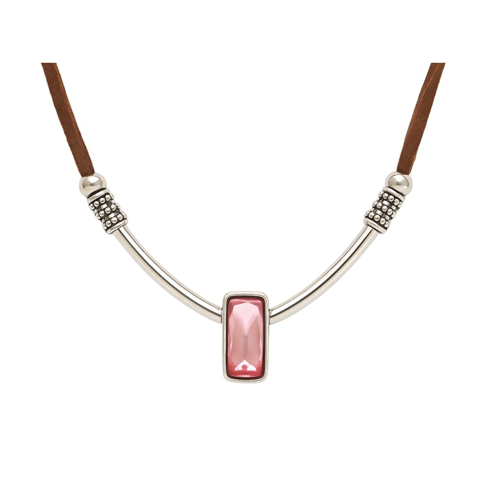 VILZSTUDIOS Stylish choker featuring pink glass pendant and silver-tone accents