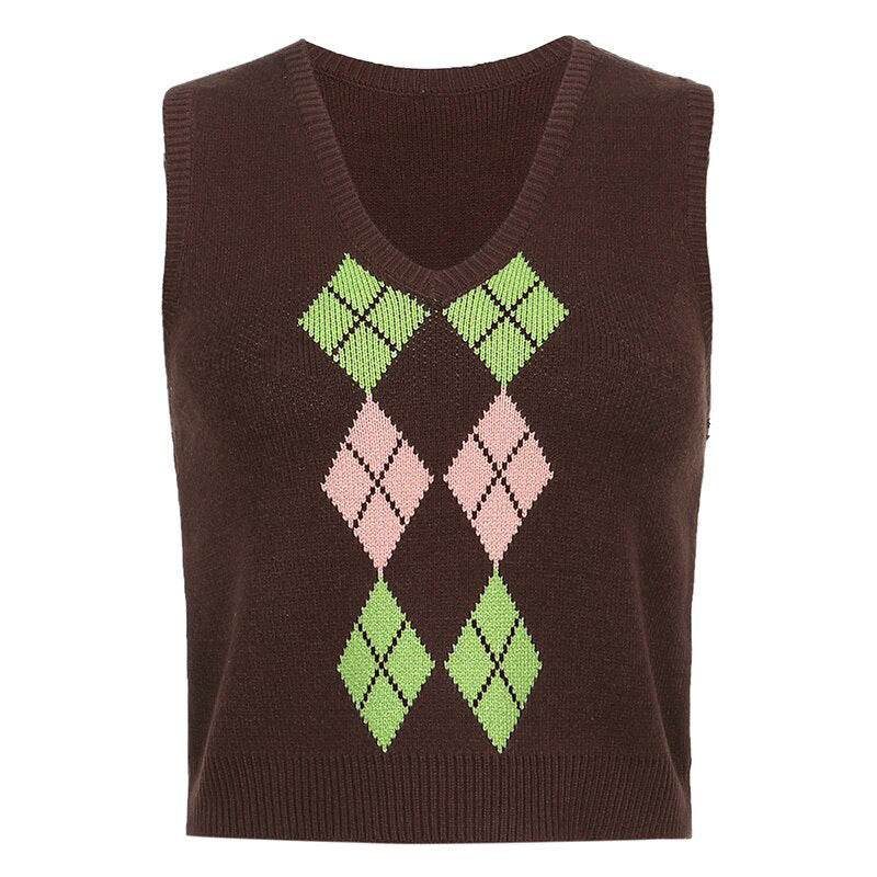 VILZSTUDIOS Chic sleeveless argyle vest by VILZSTUDIOS