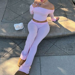 VILZSTUDIOS Chic co-ord set featuring a Bardot top and flare pants