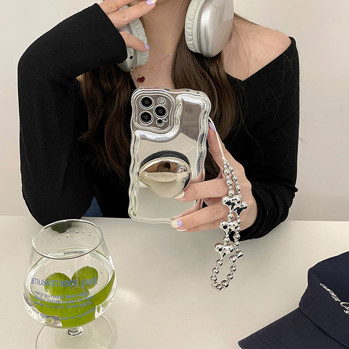 VILZSTUDIOS Trendy phone case with silver bead chain design