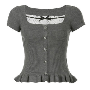 VILZSTUDIOS Chic Bow Accent Ribbed Top from VILZSTUDIOS