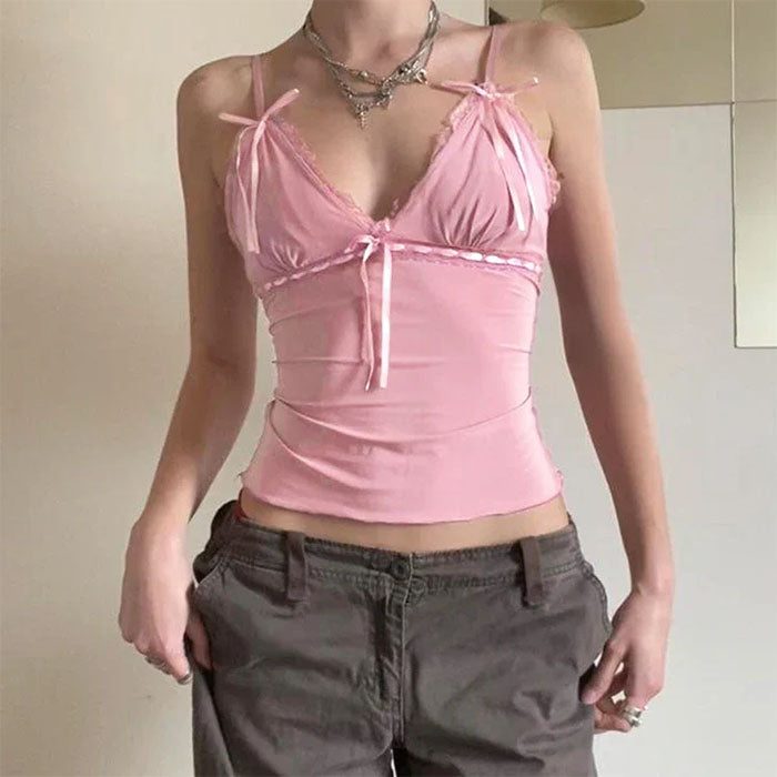 VILZSTUDIOS Chic Bow Lace Coquette Top by VILZSTUDIOS