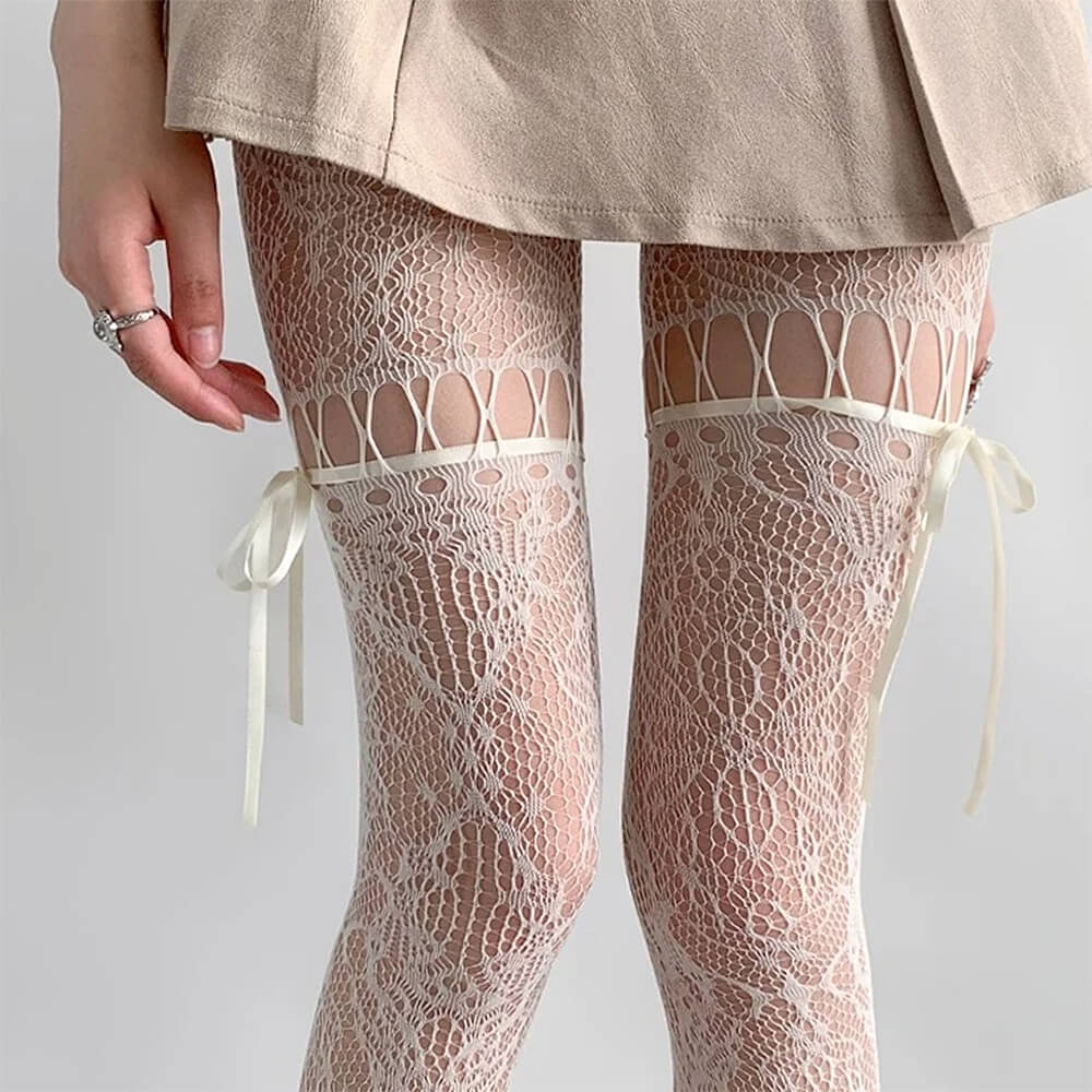 VILZSTUDIOS Chic bow mesh tights for fashionable layering