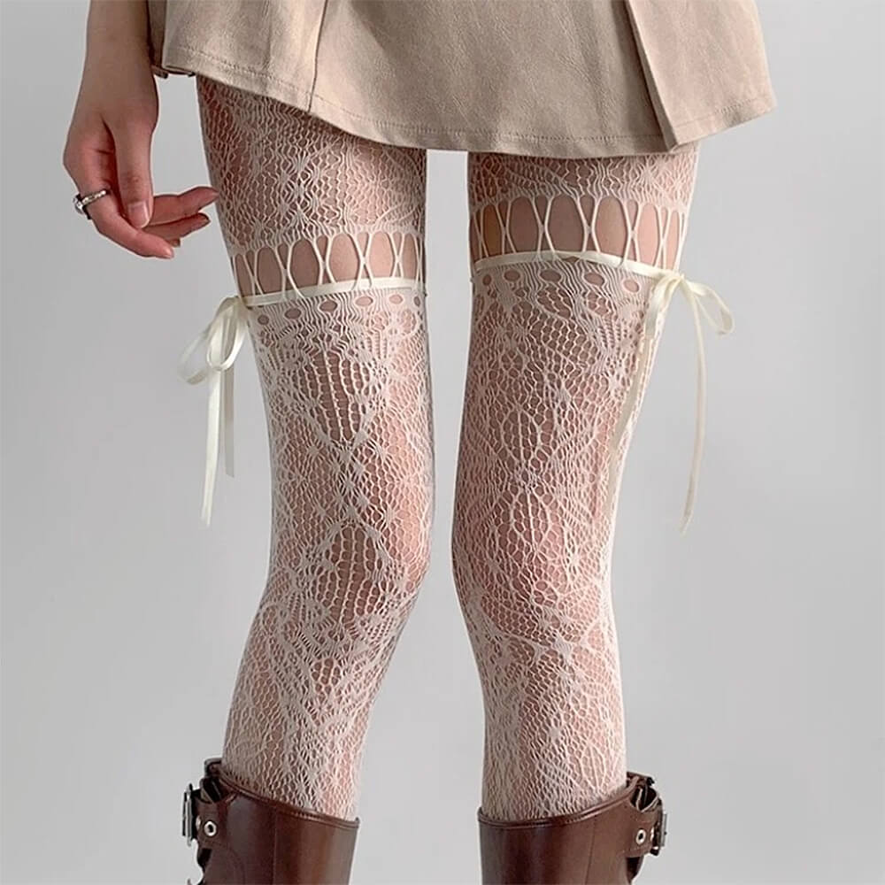 VILZSTUDIOS Chic bow mesh tights for fashionable layering
