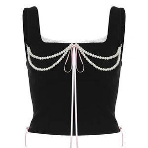 VILZSTUDIOS Stylish bustier top with bow and pearl details