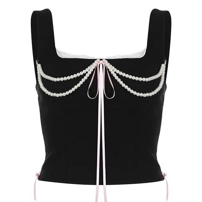 VILZSTUDIOS Stylish bustier top with bow and pearl details