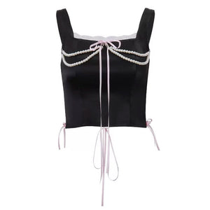 VILZSTUDIOS Stylish bustier top with bow and pearl details