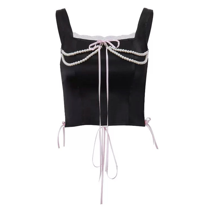 VILZSTUDIOS Stylish bustier top with bow and pearl details