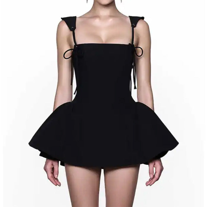 VILZSTUDIOS Chic mini dress with bow-tie straps and flared skirt