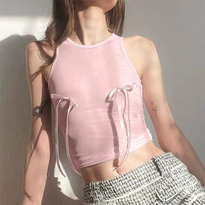 VILZSTUDIOS Chic Bowed Mesh Crop Top for stylish women's fashion