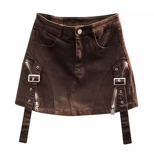 VILZSTUDIOS Stylish high-waisted denim skirt with buckle straps