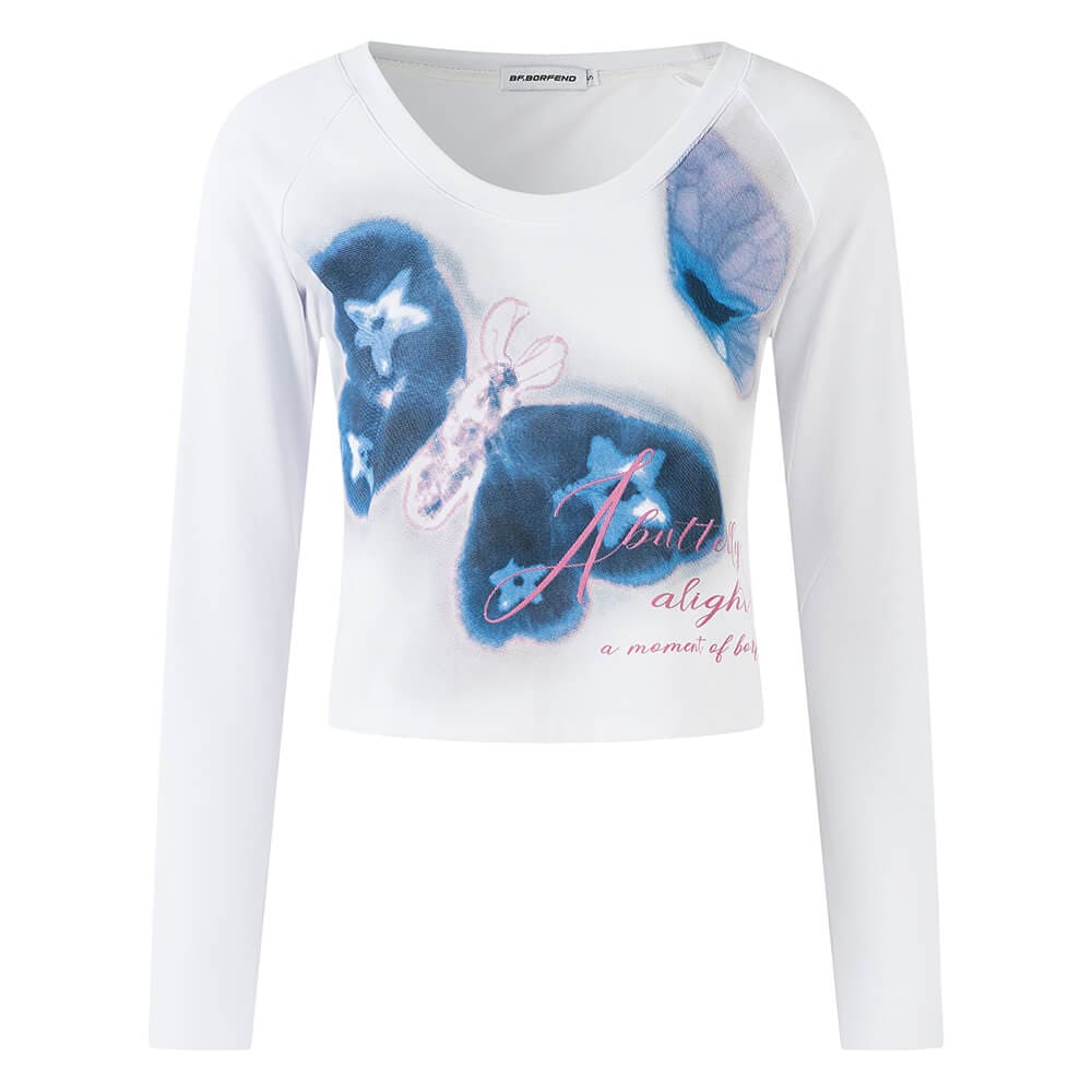 VILZSTUDIOS Chic butterfly graphic long sleeve top from VILZSTUDIOS