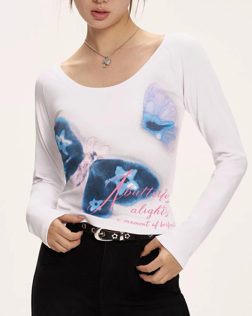 VILZSTUDIOS Chic butterfly graphic long sleeve top from VILZSTUDIOS